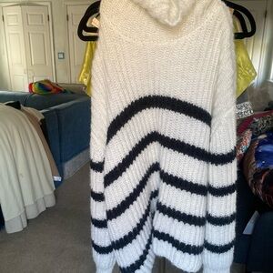 Altar'd State White and Black Cowl Neck Sweater with Bold Stripes